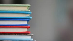 A stack of colorful back to school books