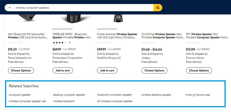 Use Walmart related searches for keyword ideas