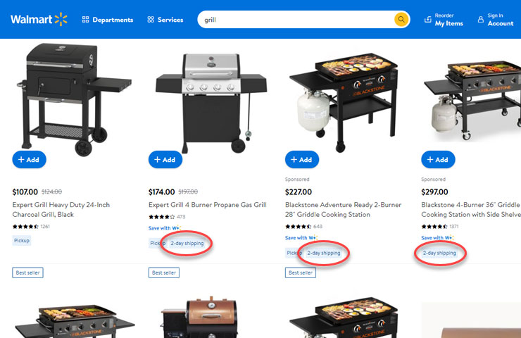 Walmart 2-day shipping example