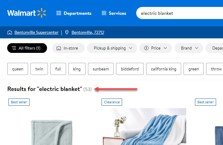 Walmart.com 2-day shipping filtered results