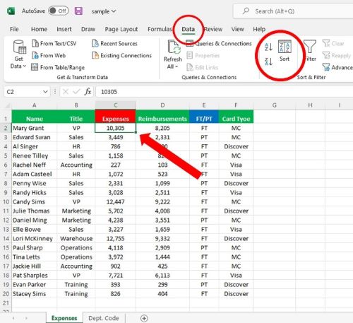 Excel Sort Columns