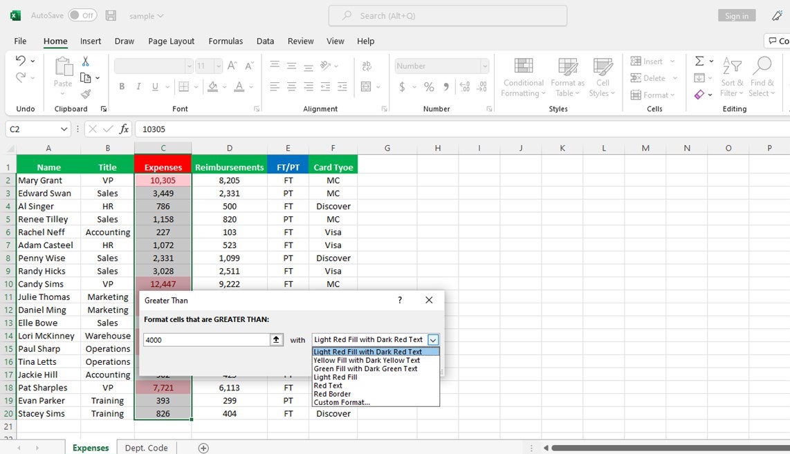 Excel Conditional Formatting