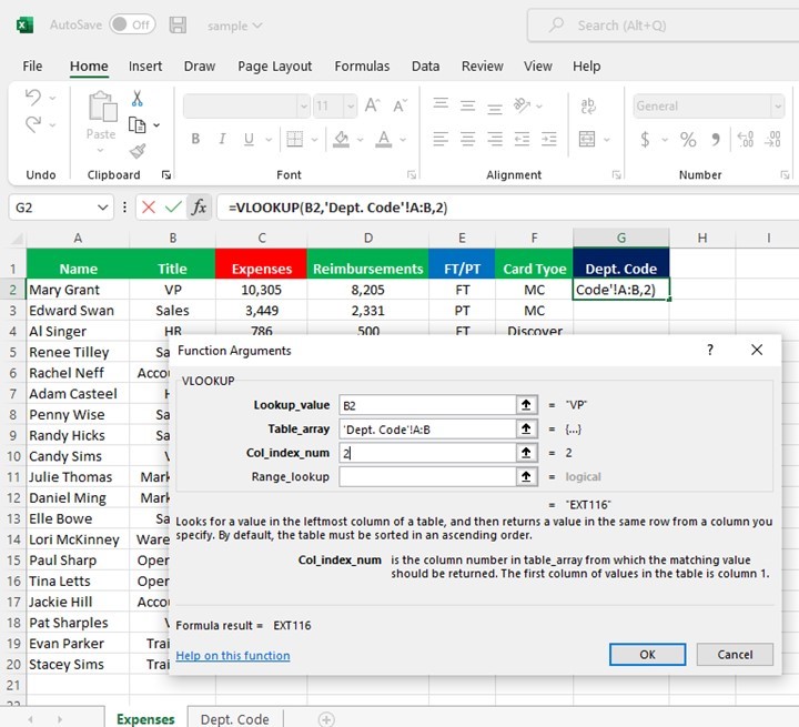 Excel Vlookup