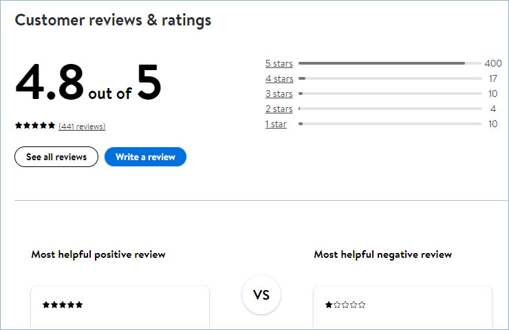 Walmart marketplace reviews - bottom of item page