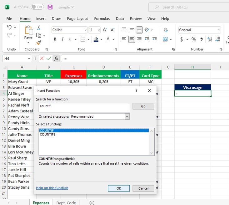 Excel Countif