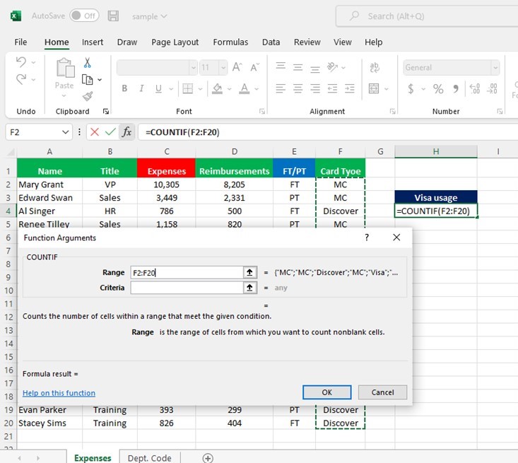 Excel Countif