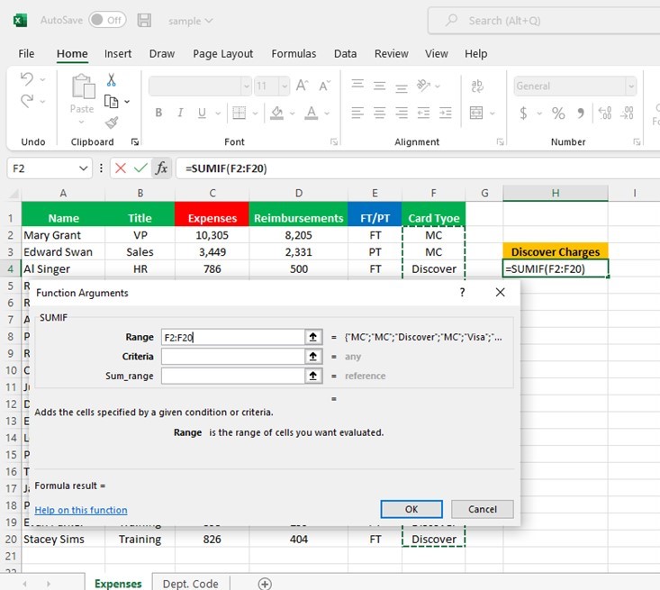 Excel Sumif