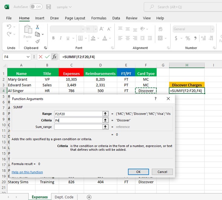 Excel Sumif