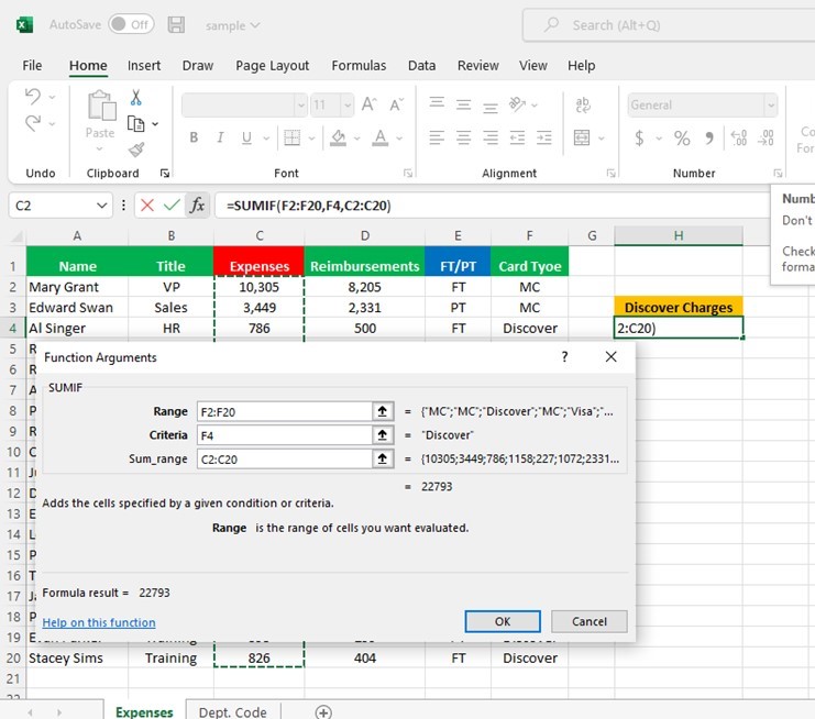 Excel Sumif