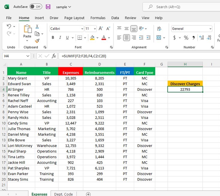 Excel Sumif