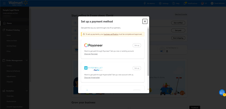 Walmart seller center payment method