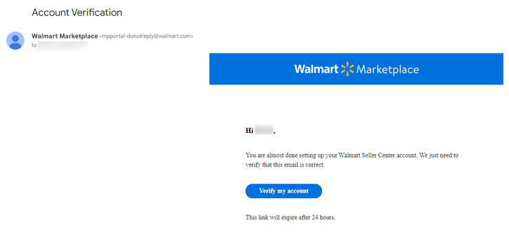 Walmart marketplace account verification email